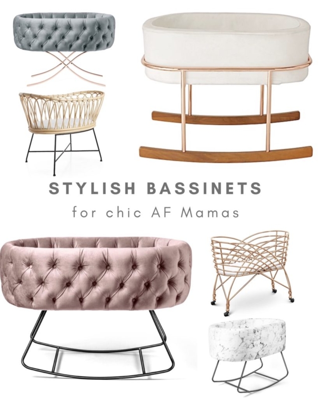 Bassinet Tufted Velvet Rose Gold Accents Wire Frame Rocking Base