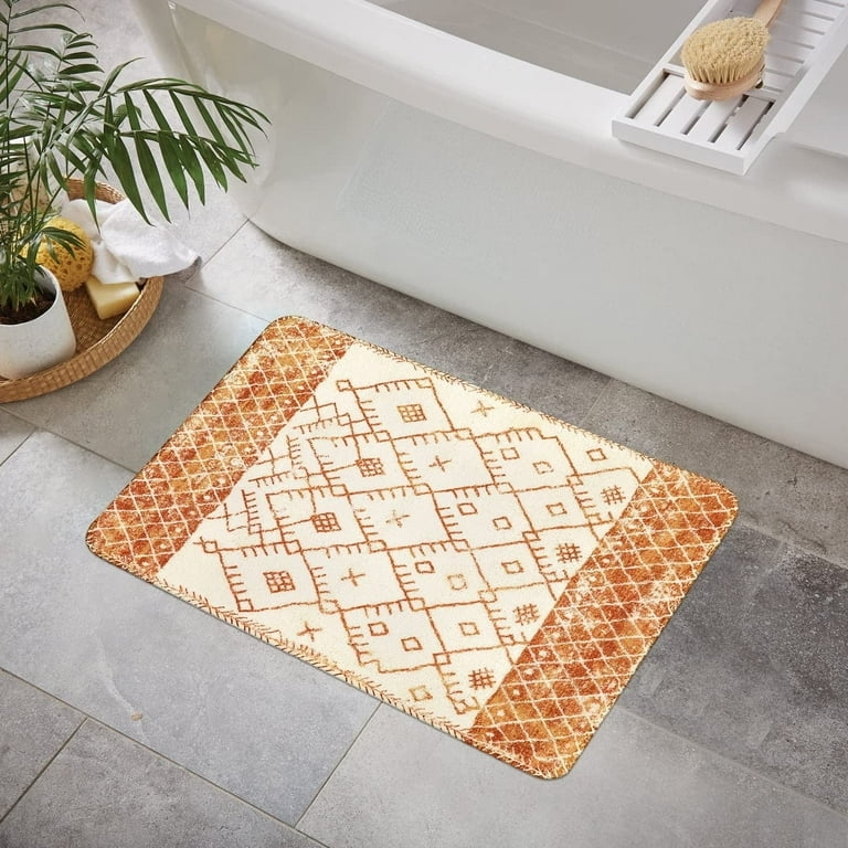 Bath Mat Geometric Moroccan Motifs with Distressed Borders