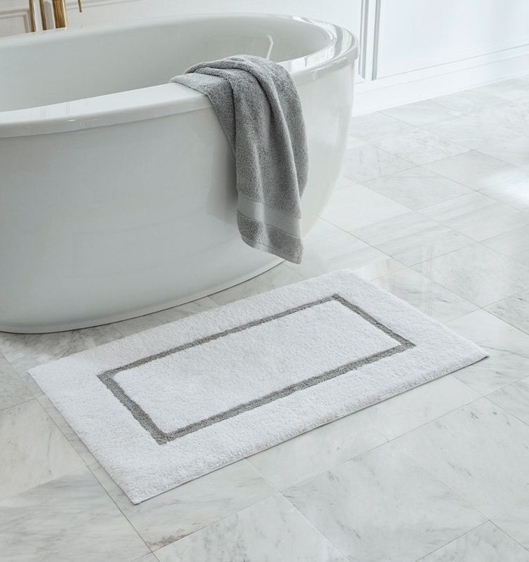 Bath Mat with Inset Grey Border and Plush Terry Texture