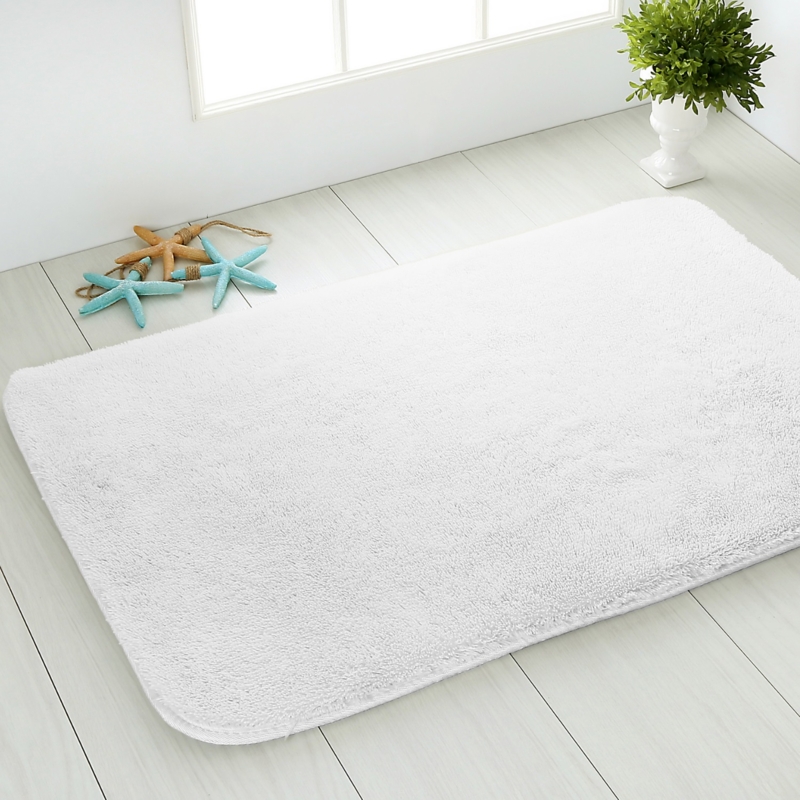 Bath Rug Rounded Corners Plush High Pile in Optic White