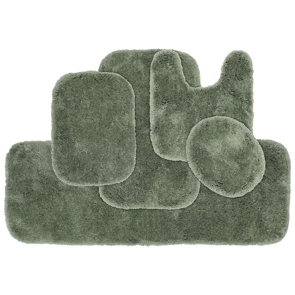 Bath Rug Set 5 Piece Ultra Plush Pile in Deep Fern Green