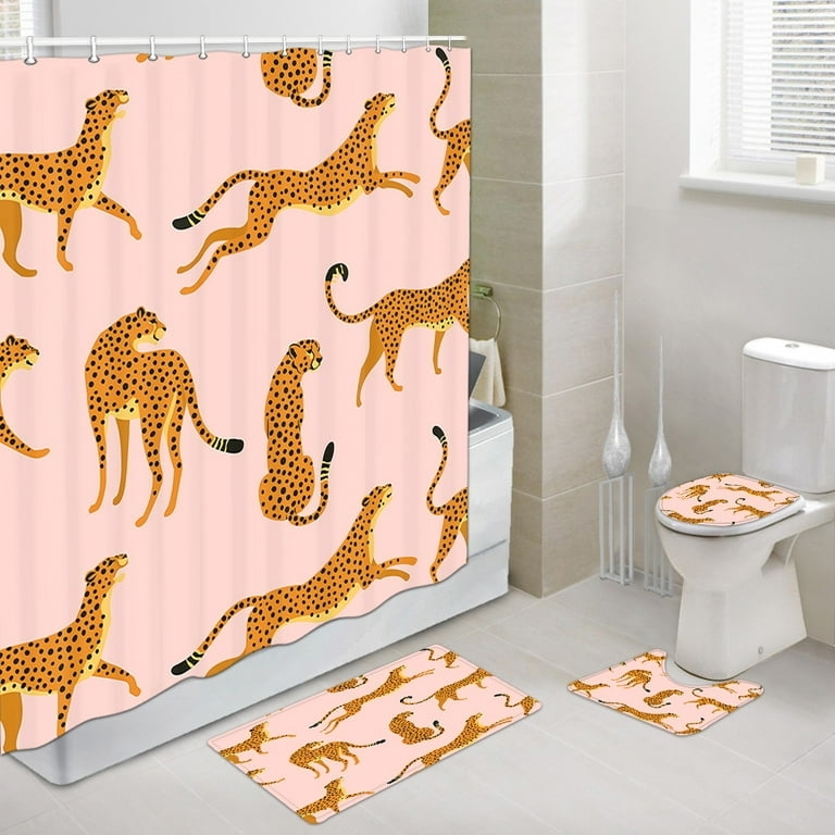 Bathroom Accessory Set: Four Piece Coordination Pink Leopard Whimsical