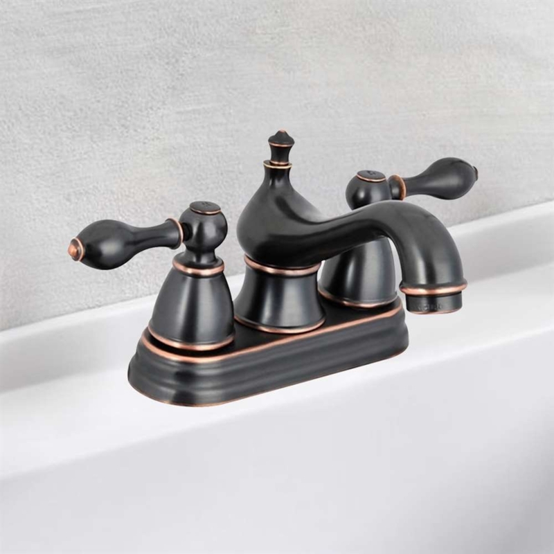 Bathroom Faucet: Oil Rubbed Bronze Centerset with Copper Edge Highlights