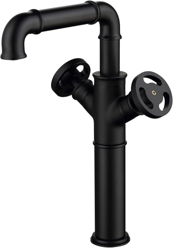 Bathroom Faucet: Tall Vessel Design with Industrial Wheel Handles
