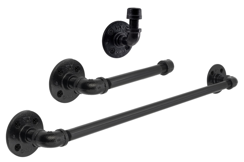 Bathroom Hardware Set: Industrial Pipe Design with Threaded Connections