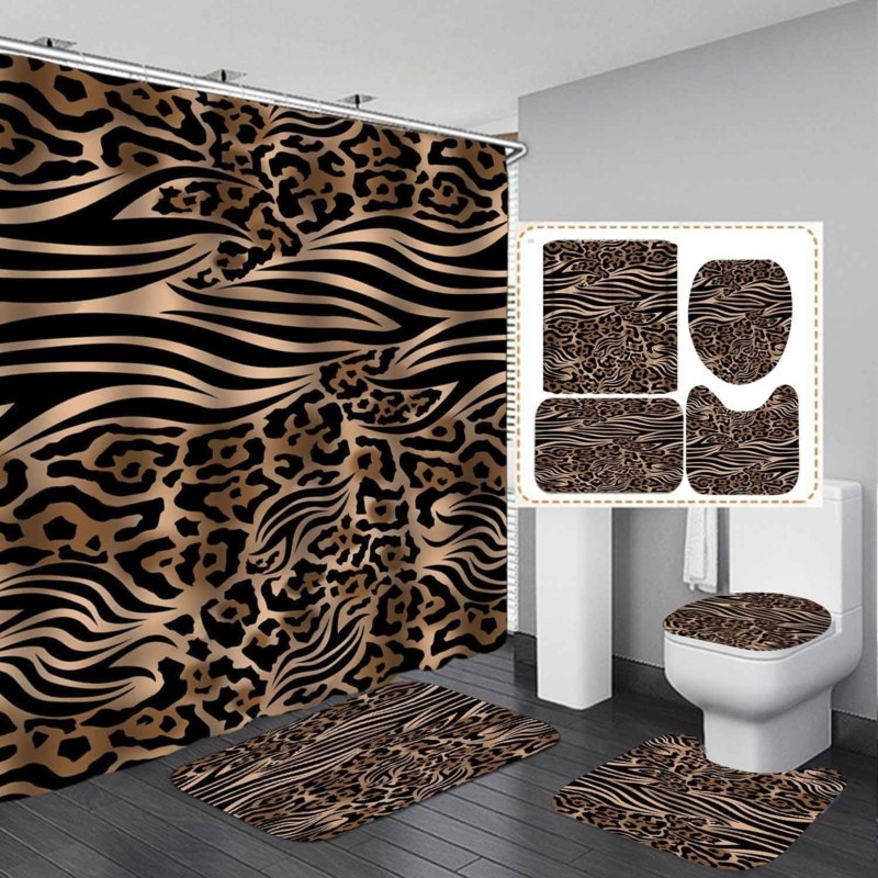 Bathroom Set: Mixed Animal Print, Metallic Bronze Safari Theme Decor