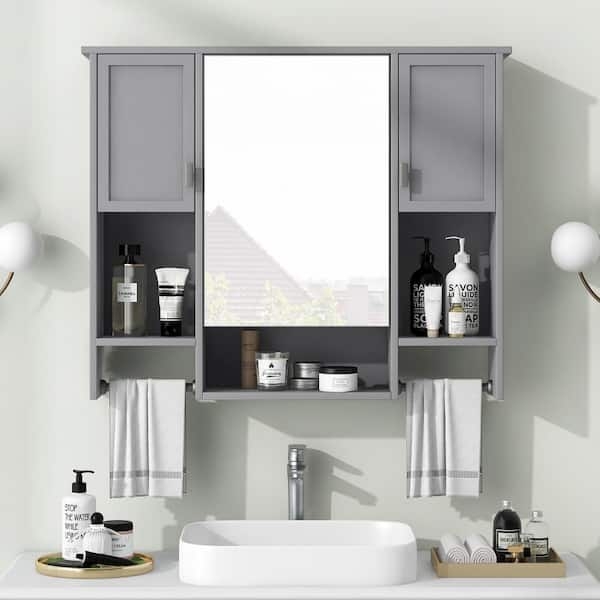 Bathroom Storage Unit Slate Gray Shaker Doors Dual Towel Rods