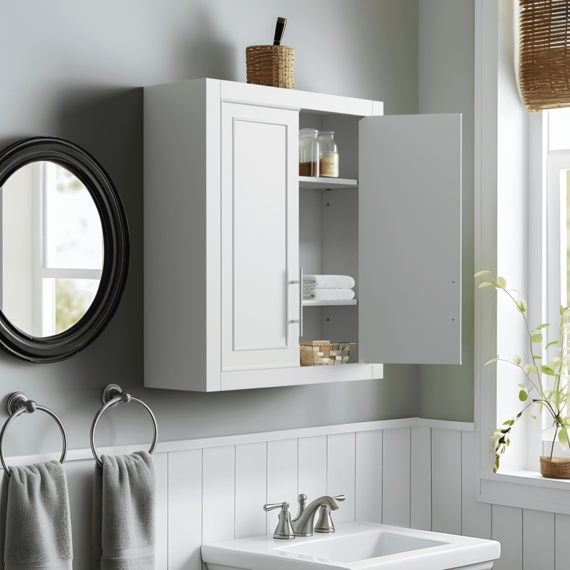 Bathroom Wall Cabinet Shaker Style Doors Vertical Pulls Vanity