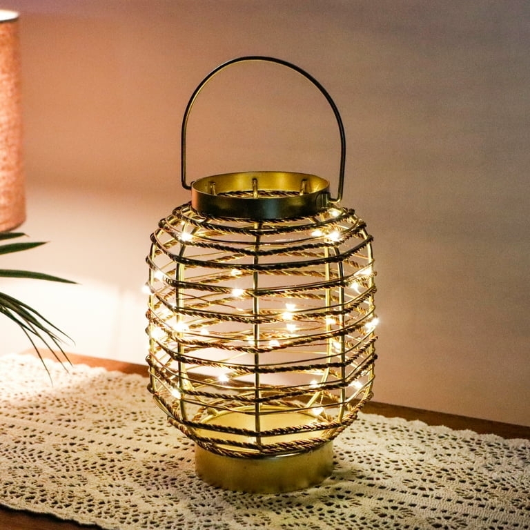 Battery Operated Lamp Gold Wire Barrel Cage Fairy Lights
