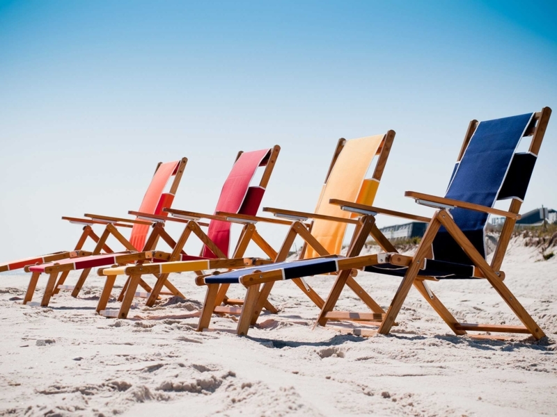 Beach Chair Detachable Footrest Colorful Sling Seat Wood Frame