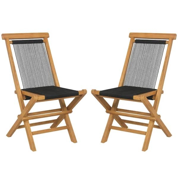 Beach Chair Woven Rope Seat Black Teak Wood Folding Scandinavian