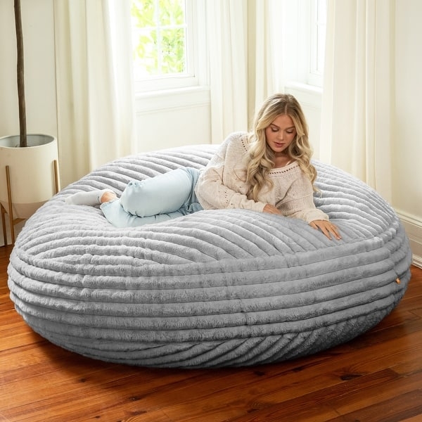 Bean Bag Chair: 6-Foot Ribbed Faux Fur Cocoon, Plush Lounge Seating