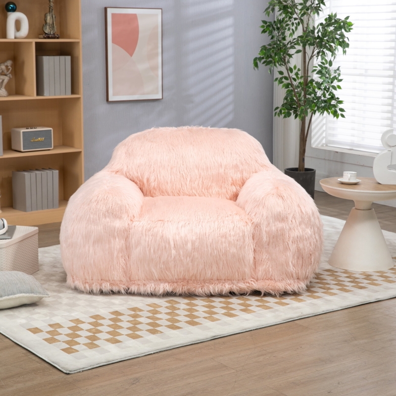 Bean Bag Chair Blush Pink Faux Fur Modern Lounge Seating