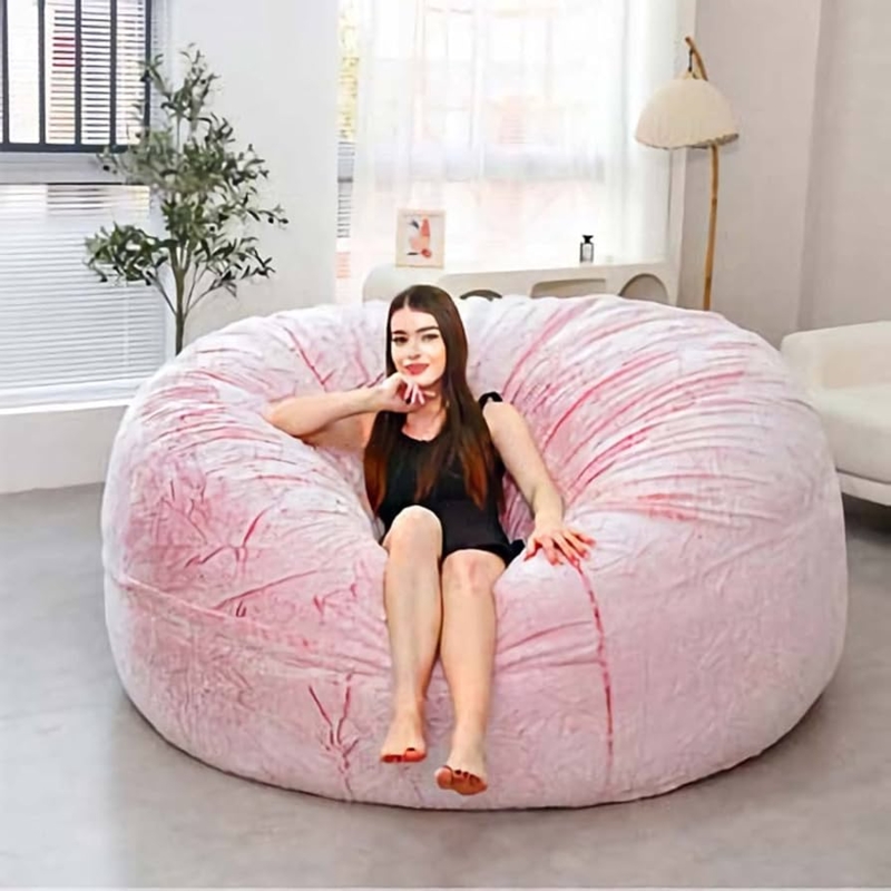 Bean Bag Chair Blush Pink Marbled Faux Fur Shaggy Lounger