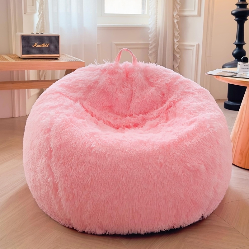 Bean Bag Chair Bubblegum Pink Shaggy Fur With Carry Handle
