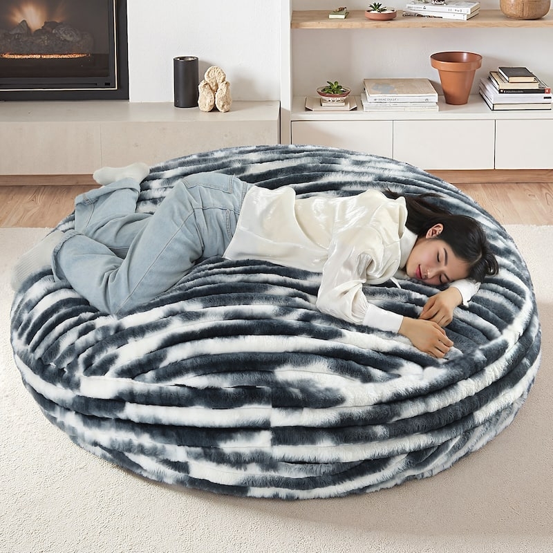 Bean Bag Chair: Charcoal Grey Marbled Faux Fur, Modern Ribbed Texture