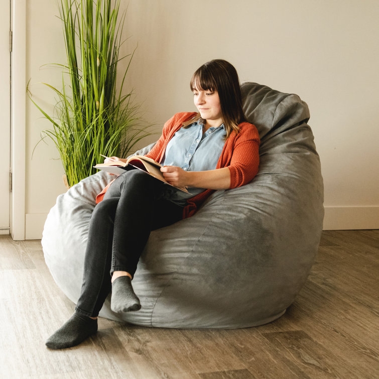Bean Bag Chair: Charcoal Grey Teardrop Shape, Foam Filled Support.