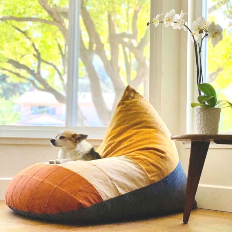 Bean Bag Chair Color Blocked Teardrop Shape Woven Textile Boho