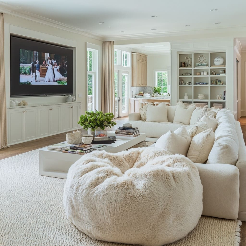 Bean Bag Chair Cream Faux Fur Oversized Plush Floor Seating