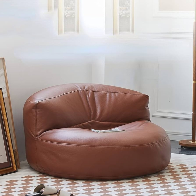 Bean Bag Chair Curved Back Frameless Cognac Brown