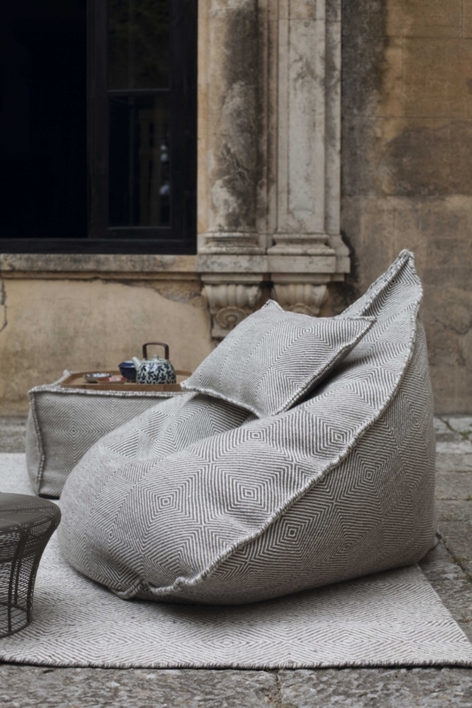 Bean Bag Chair Diamond Pattern Whip Stitched Outdoor Set