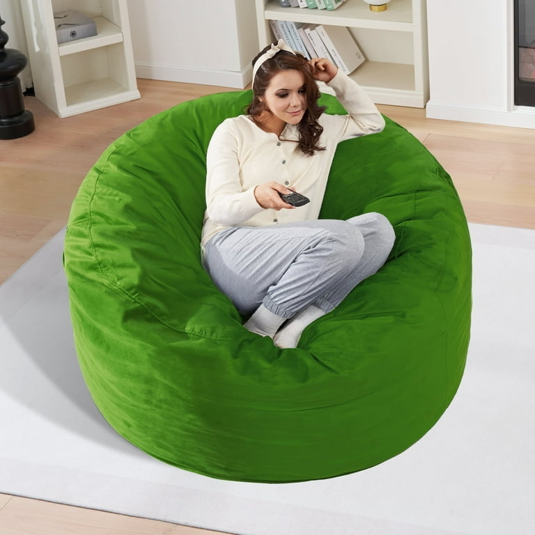 Bean Bag Chair Emerald Green Velvet Oversized Circular Memory Foam
