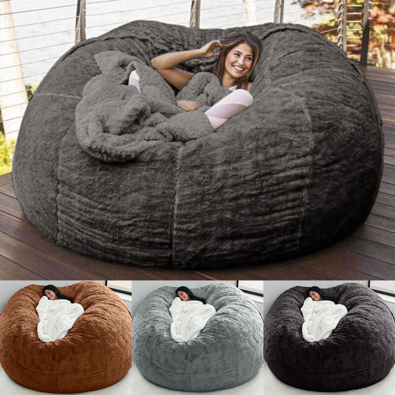 Bean Bag Chair Giant 7ft Charcoal Shaggy Floor Lounger