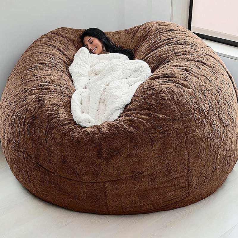 Bean Bag Chair: Giant Cocoa Brown Faux Fur, Shaggy Floor Lounger