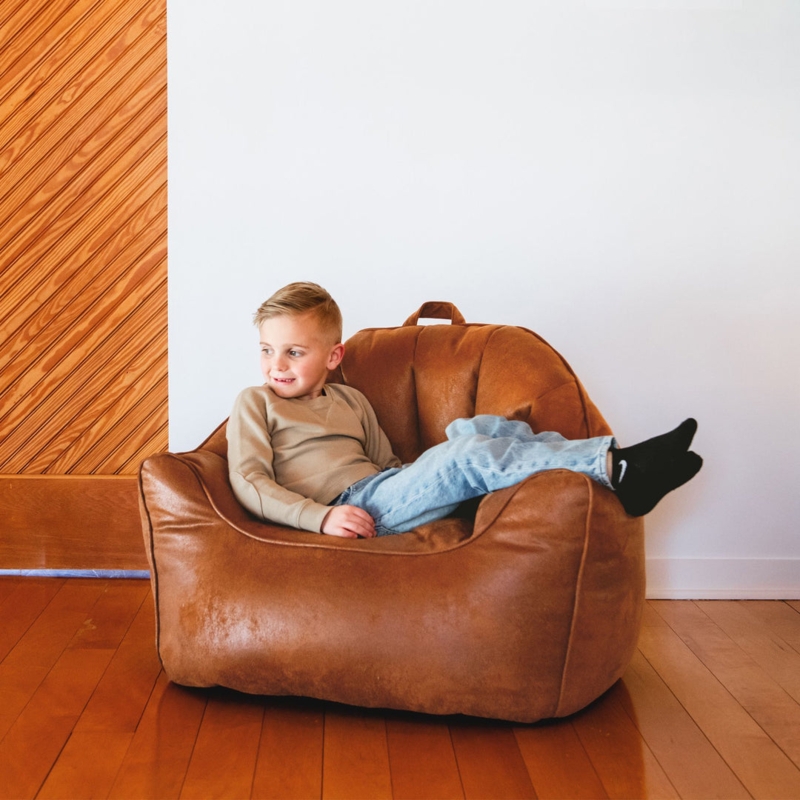 Bean Bag Chair High Back Structured Seams Camel Brown