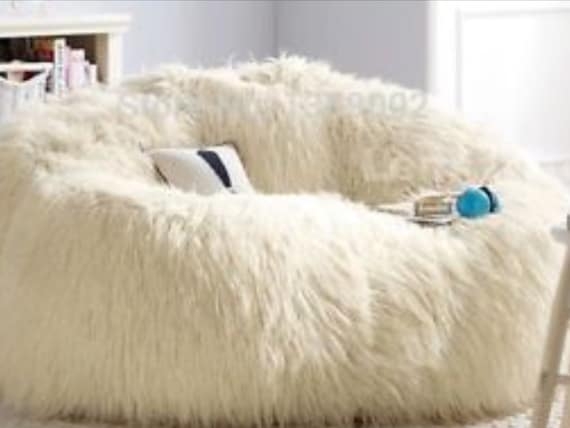 Bean Bag Chair Ivory Shaggy Minimalist Oversized Floor Seat