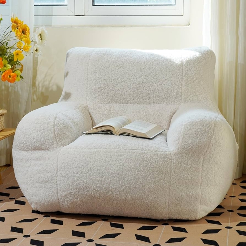 Bean Bag Chair Lambswool Armchair Silhouette Off White Low Profile