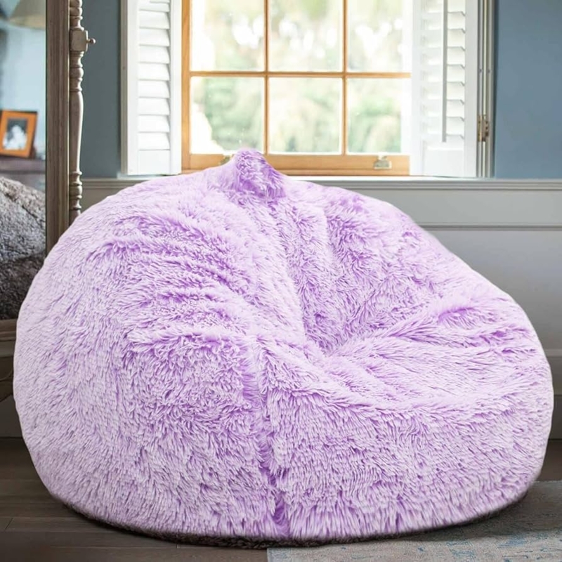 Bean Bag Chair Lavender Shaggy Oversized Plush Storage Seat