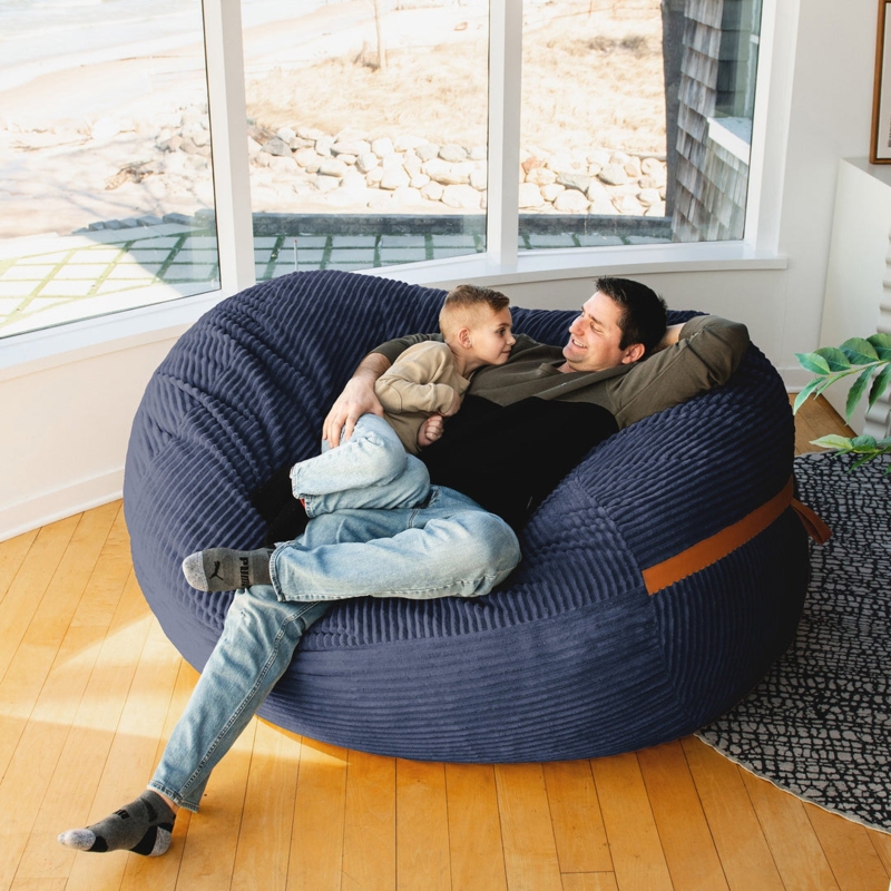 Bean Bag Chair Midnight Blue Corduroy Plush Ribbed With Handle