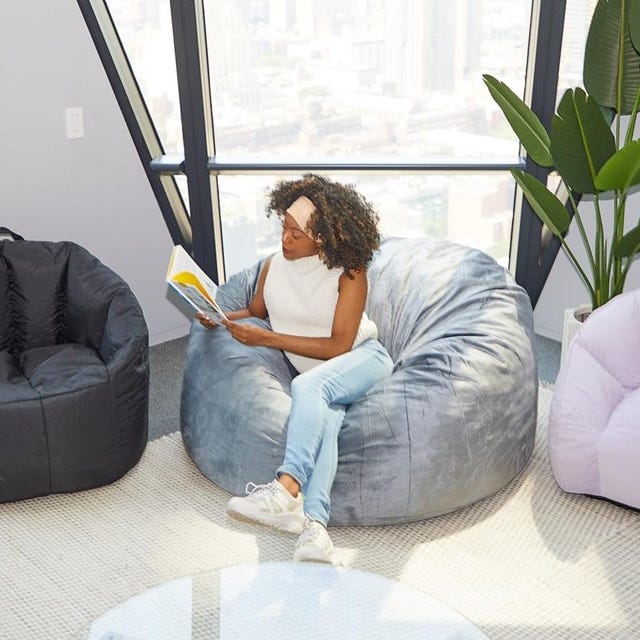 Bean Bag Chair Oversized Gray Plush Slouchy Floor Seating