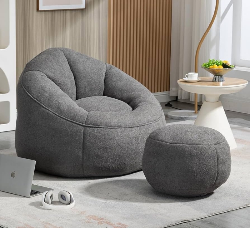 Bean Bag Chair Petal Back Structured Low Profile Lounger