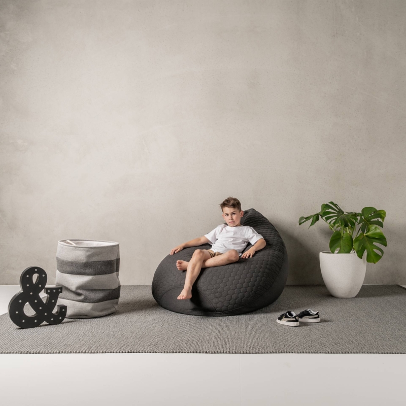 Bean Bag Chair Quilted Honeycomb Charcoal Floor Seating