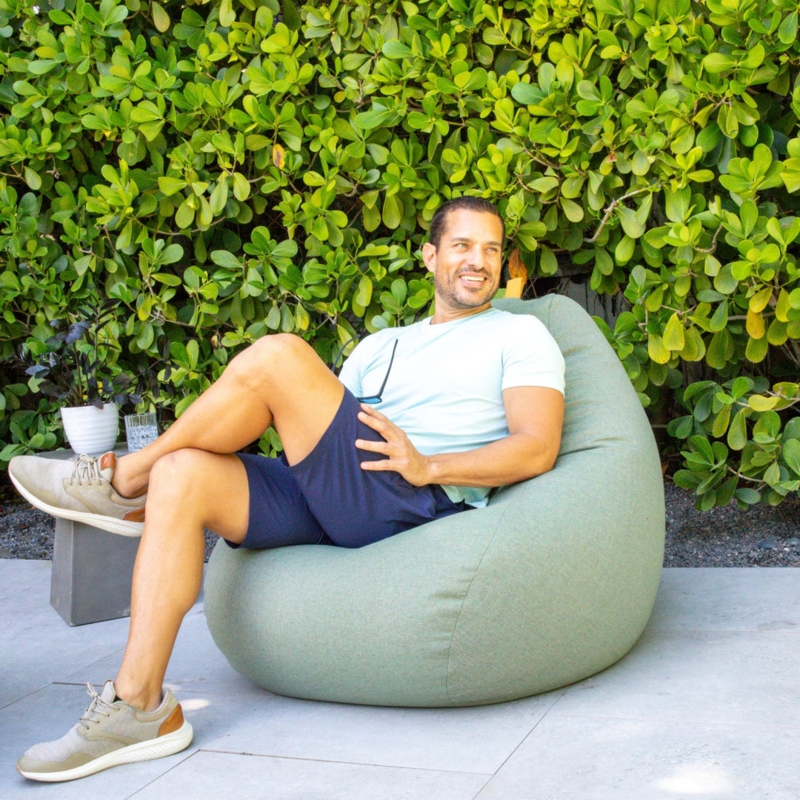 Bean Bag Chair, Sage Green Outdoor Fabric Teardrop Shape with High Back