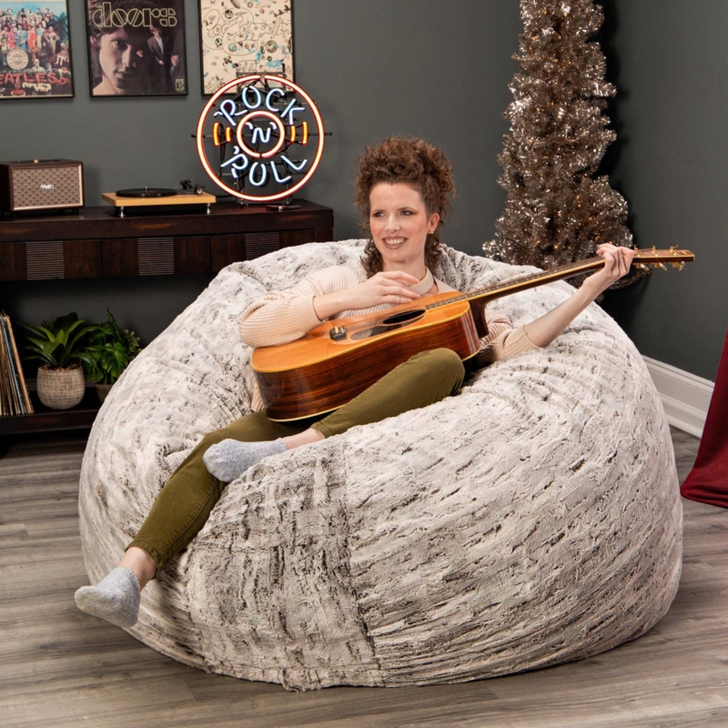 Bean Bag Chair: Silver Fox Faux Fur, Variegated Multi-Tonal Pile Cocoon