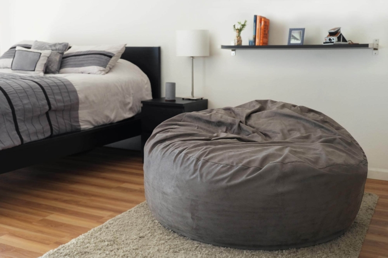 Bean Bag Chair, Slate Grey Microfiber-Like Oversized Slouchy Silhouette