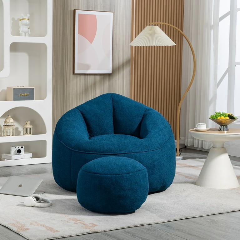 Bean Bag Chair Teal Blue Microfiber with Footrest Set