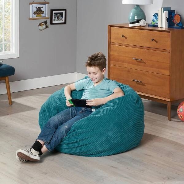 Bean Bag Chair Teal Corduroy Foam Filled Structure Ribbed Fabric