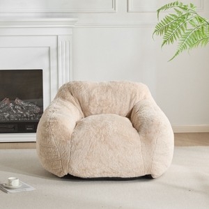 Bean Bag Chair Warm Beige Faux Fur Oversized Lounger Memory Foam
