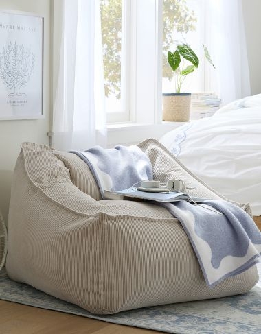 Bean Bag Chair Warm Beige Ribbed Corduroy Flanged Seams Oversized