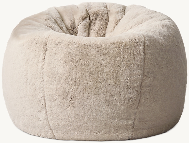 Bean Bag Chair: Warm Ivory Ultra-Fine Faux Fur, Slouchy Sunken Center