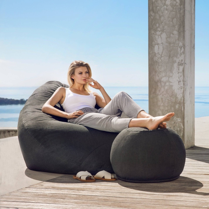 Bean Bag Chair, XL Charcoal Gray Outdoor Fabric with Matching Ottoman