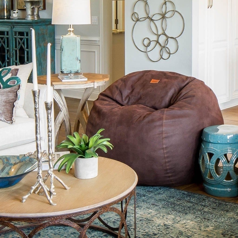 Bean Bag Coffee Brown Accent Patch Top Stitched Seams