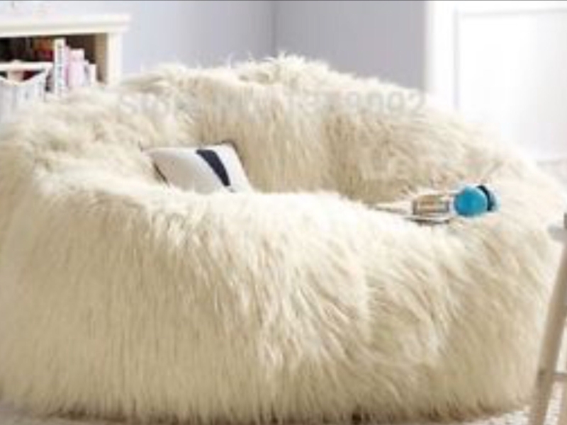 Bean Bag Cover Only: Ivory Shaggy Faux Fur, Extra Large Sink-In Seat