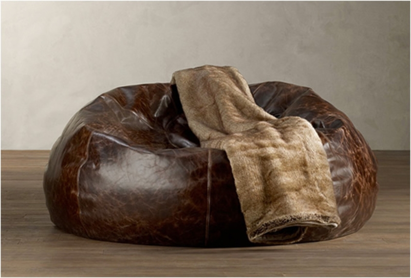 Bean Bag Double Stitched Seams Distressed Mahogany Brown