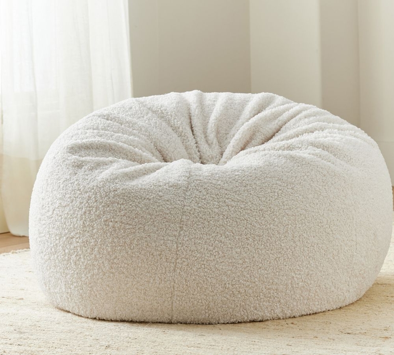 Bean Bag Ivory Teddy Textured Faux Fur Cozy Nursery Seating