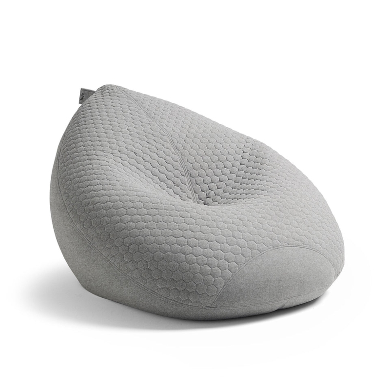 Bean Bag, Light Grey Hexagonal Quilting, Teardrop Silhouette Low Profile
